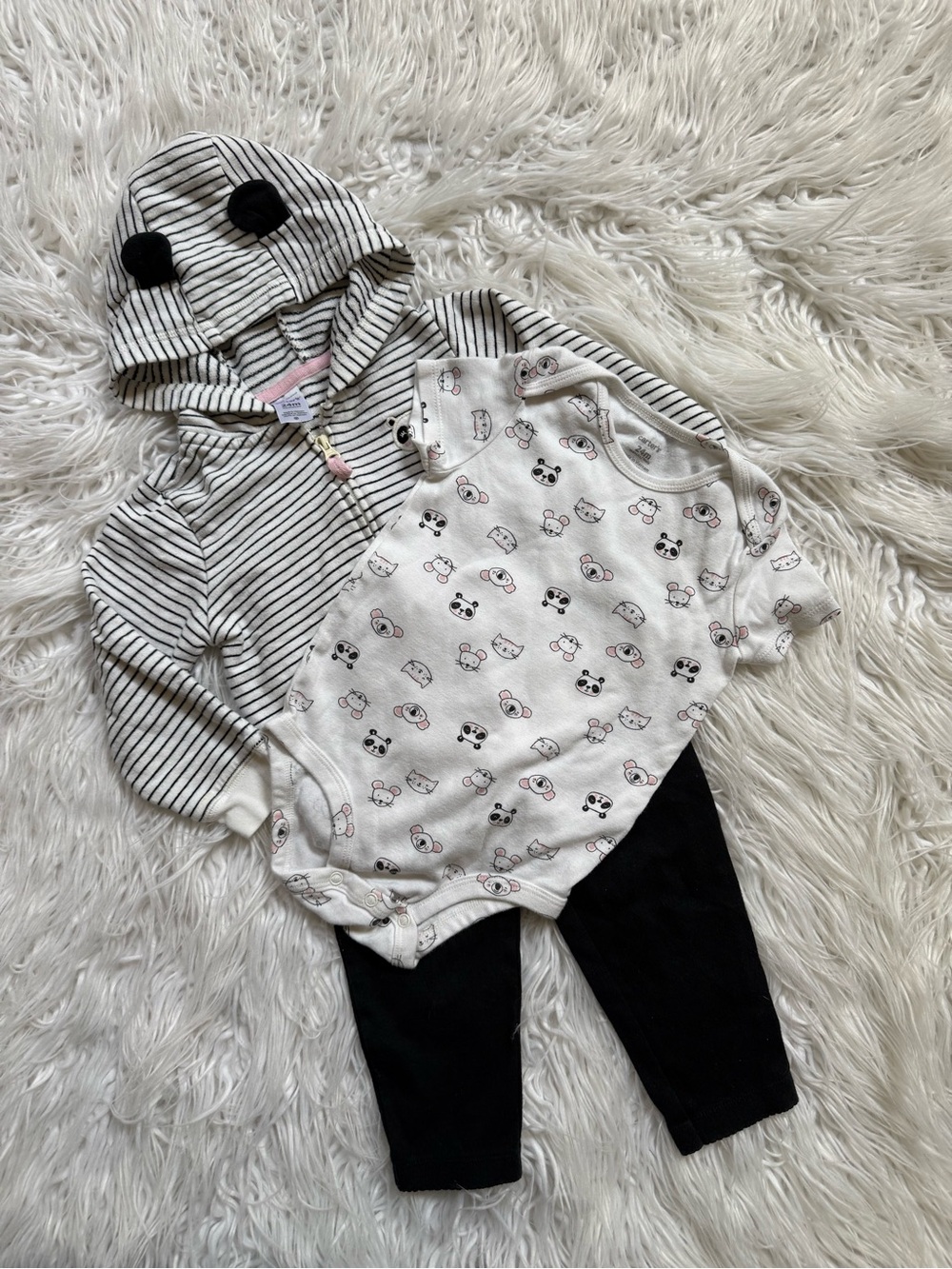 Carter's White and Black Striped Jacket, Onesie, and Pants